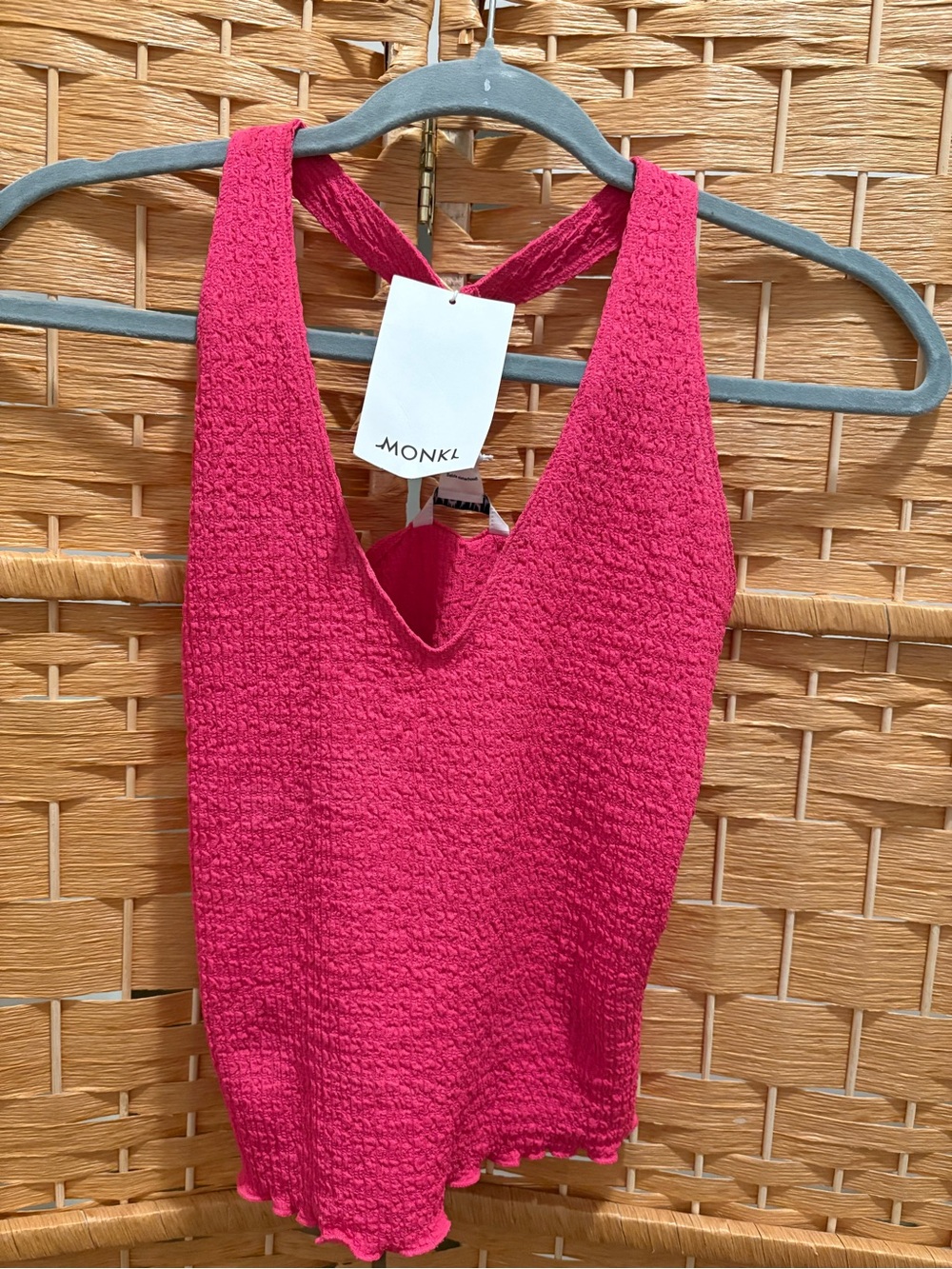 NWT Monki Hot Pink Textured Halter Tank Size S